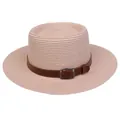 Summer pink straw boater hat for women featuring a faux leather band and metal buckle - 56-58cm / Leather Belt Style (317P) / Light Pink
