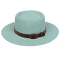 Summer women's straw hat in light blue with brown leather band and metal buckle - 56-58cm / Leather Belt Style (317R) / Mint Green