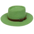 Green straw sun hat for women featuring a stylish brown faux leather band and metallic buckle - 56-58cm / Leather Belt Style (317S) / Fruit Green