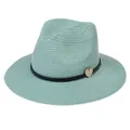 Foldable mint green Panama straw hat for beach sun protection with heart pendant - 56-58cm / With Woven Rope and Wooden Heart / Mint Green