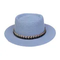 Eleganter hellblauer Strohhut mit stylischem gold-schwarzem Kettenband-Detail - Einheitsgröße(56-58cm) / Goldkettchen-Band (312N-Himmelblau)