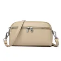 Chic beige multi-layer crossbody bag in lychee pattern leather with silver hardware - Apricot