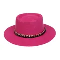 Fuchsia-farbener Strohhut im Boater-Stil mit dekorativer goldener Metallkette - Einheitsgröße(56-58cm) / Goldkettchen-Band (312L-Rosarot)