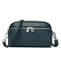 Navy blue lychee leather crossbody bag with silver zippers and thin shoulder strap - Dark Blue