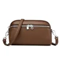 Sac bandoulière en cuir grainé marron foncé pour femme avec doubles fermetures éclair - Café