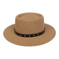 Khaki-Strohhut mit schwarzem Lederband und silbernen Sternnieten für Damen - Einheitsgröße(56-58cm) / Stern-Nieten-Band (313H-Khaki)
