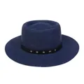Dunkelblauer Strohhut mit schwarzem Lederband und silbernen Sternnieten-Details - Einheitsgröße(56-58cm) / Stern-Nieten-Band (313J-Marineblau)