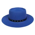 Flacher blauer Strohhut mit schwarzem Band und silbernen Sternnieten für Damen - Einheitsgröße(56-58cm) / Stern-Nieten-Band (313K-Blau)