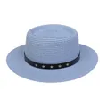 Hellblauer Strohhut mit schwarzem Lederband und silbernen Sternnieten für den Sommer - Einheitsgröße(56-58cm) / Stern-Nieten-Band (313N-Himmelblau)
