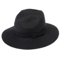 Classic black woven Panama straw hat with ribbon bow for women sun protection - Black Ribbon Bow / 346-U Black