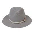 Panama fedora hat in medium gray with white rope band and gold metal chain buckle - 56-58cm / With Twisted Rope and Metal Chain Buckle / Gray