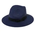 Élégant chapeau Panama bleu marine en paille avec ruban gros-grain noir et nœud - 56-58cm / Nœud en Ruban Noir / Bleu marine