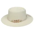 Beige boater hat for women with woven texture and a gold rhinestone buckle detail - 56-58cm / Chain Buckle Decoration (320G) / Cream