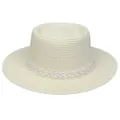 Eleganter cremefarbener Strohhut für Damen mit zarten Spitzenblüten und weißen Perlen - Einheitsgröße(56-58cm) / Perlen-Spitzenband (314G-Cremeweiß)
