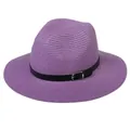 Chapeau Panama tissé violet avec ceinture décorative noire et boucle argentée - 56-58cm / Bande de Cuir Noir Avec Boucle Argent / 347-N Violet
