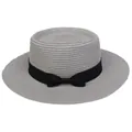 Eleganter hellgrauer flacher Glockenhut mit schwarzem Band und Schleife für Damen - Einheitsgröße(56-58cm) / Schwarze Schleife Band (315C-Grau)