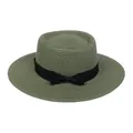 Olivgrüner Boater Strohhut für Damen mit schwarzer Schleife für sommerlichen Sonnenschutz - Einheitsgröße(56-58cm) / Schwarze Schleife Band (315I-Grün)