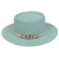Chic light green boater straw hat for women with white rope and gold chain pearl decor - 56-58cm / Chain Buckle Style (320R) / Mint Green