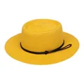Bright yellow boater straw hat with black woven cord and pearl flower accents for summer - 56-58cm / Fine Rope Knot (321A) / Yellow