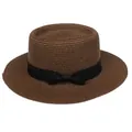Klassischer dunkelbrauner Strohhut mit breitem schwarzem Band und Schleife für Damen - Einheitsgröße(56-58cm) / Schwarze Schleife Band (315Q-Braun)