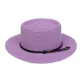 Women's purple woven boater hat with a chic black cord and elegant flower accent - 56-58cm / Fine Rope Knot Style (321B) / Purple