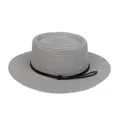 Women's summer boater hat in grey straw weave with black rope band and metal trim - 56-58cm / Fine Rope Knot Style (321C) / Gray