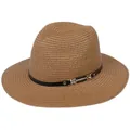Chapeau Panama marron pour femme avec ruban en cuir noir et boucle dorée - 56-58cm / Bande de Cuir Noir Avec Boucle Or / 342-F Kaki