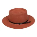 Women's summer straw sun hat in brick red color with elegant black braided rope trim - 56-58cm / Fine Rope Knot Style (321D) / Caramel color