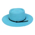 Women's summer straw hat in bright blue with decorative black rope and pearl accents - 56-58cm / Fine Rope Knot Style (321E) / Lake Blue