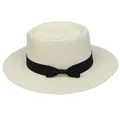 Eleganter cremefarbener Strohhut mit stilvollem schwarzem Band und Schleifendetail - Einheitsgröße(56-58cm) / Schwarze Schleife Band (315G-Cremeweiß)