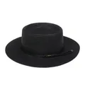 Elegant black straw boater hat featuring pearl flower accents and a wide sunshade brim - 56-58cm / Fine Rope Knot Style (321F) / Black