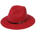 Chapeau Panama en paille rouge avec bande en cuir noir et boucle dorée pour femme - 56-58cm / Bande de Cuir Noir Avec Boucle Or / 342-H Rouge