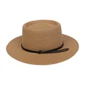 Elegant wide brim boater hat in light brown with black cord and pearl flower accents - 56-58cm / Fine Rope Knot Style (321H) / Khaki