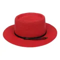 Modern bright red straw sun hat with flat top, black rope trim and metallic details - 56-58cm / Fine Rope Knot Style (321M) / Red