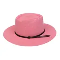 Women's bright pink straw sun hat with black woven band and pearl floral accents - 56-58cm / Fine Rope Knot Style (321O) / Dusty Pink