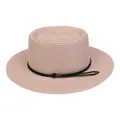 Pale pink flat top straw sun hat with black woven band and elegant pearl flower decoration - 56-58cm / Fine Rope Knot Style (321P) / Light Pink