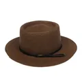 Brown woven boater straw hat with black decorative cord and bronze metal buckle - 56-58cm / Fine Rope Knot Style (321Q) / Brown