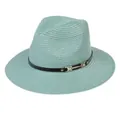 Chapeau Panama élégant vert menthe en paille avec bande en cuir noir et boucle dorée - 56-58cm / Bande de Cuir Noir Avec Boucle Or / 342-S Vert Menthe
