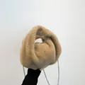Soft faux fur bucket bag in light brown with elegant metal chain strap for women - One Size / Khaki