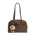 Bruine vintage draagtas van kunstleer met lange hengsels en een pluchen schapenhanger - Zonder Hanger / Khaki