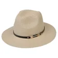 Chapeau de soleil Panama beige pour femmes avec ruban noir et boucle en métal doré - 56-58cm / Bande de Cuir Noir Avec Boucle Or / 342-i Beige