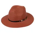 Chapeau Panama en paille rouge rouille avec ruban en cuir noir et boucle dorée - 56-58cm / Bande de Cuir Noir Avec Boucle Or / 342-E Caramel