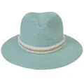 Chapeau Panama en paille vert menthe avec bande de perles et chaîne dorée pour femme - 56-58cm / Décoration Double Rangée Perles Chaîne Or / 344-S Vert Menthe