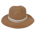 Chapeau Panama classique marron pour femmes avec perles et chaîne dorée décorative - 56-58cm / Décoration De Perles Artificielles Et Chaînes Dorées (344-F) / Kaki