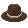 Chapeau Panama marron pour femme avec décoration de perles et de chaînes dorées - 56-58cm / Décoration De Perles Artificielles Et Chaînes Dorées (344-L) / Café