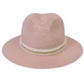 Chapeau Panama rose en paille avec bande élégante en perles et chaîne dorée - 56-58cm / Décoration De Perles Artificielles Et Chaînes Dorées (344-V) / Rose chair