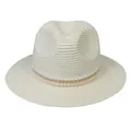 Chapeau Fedora Panama en paille crème avec ruban délicat de perles et chaîne dorée - 56-58cm / Décoration De Perles Artificielles Et Chaînes Dorées (344-R) / Crème