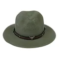 Chapeau Panama olive en paille tressée avec bandeau en cuir à tête de taureau et clous - 56-58cm / Décoration De Bande De Cuir À Rivets Tête De Taureau (345-D) / Vert Militaire
