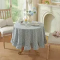 Round blue and white gingham washed cotton tablecloth with decorative ruffle edge detail - Round 260cm / Blue Gingham With Ruffled Edge