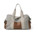 Grey-green large capacity travel bag with brown leather trim and canvas straps - Gentleman Grey